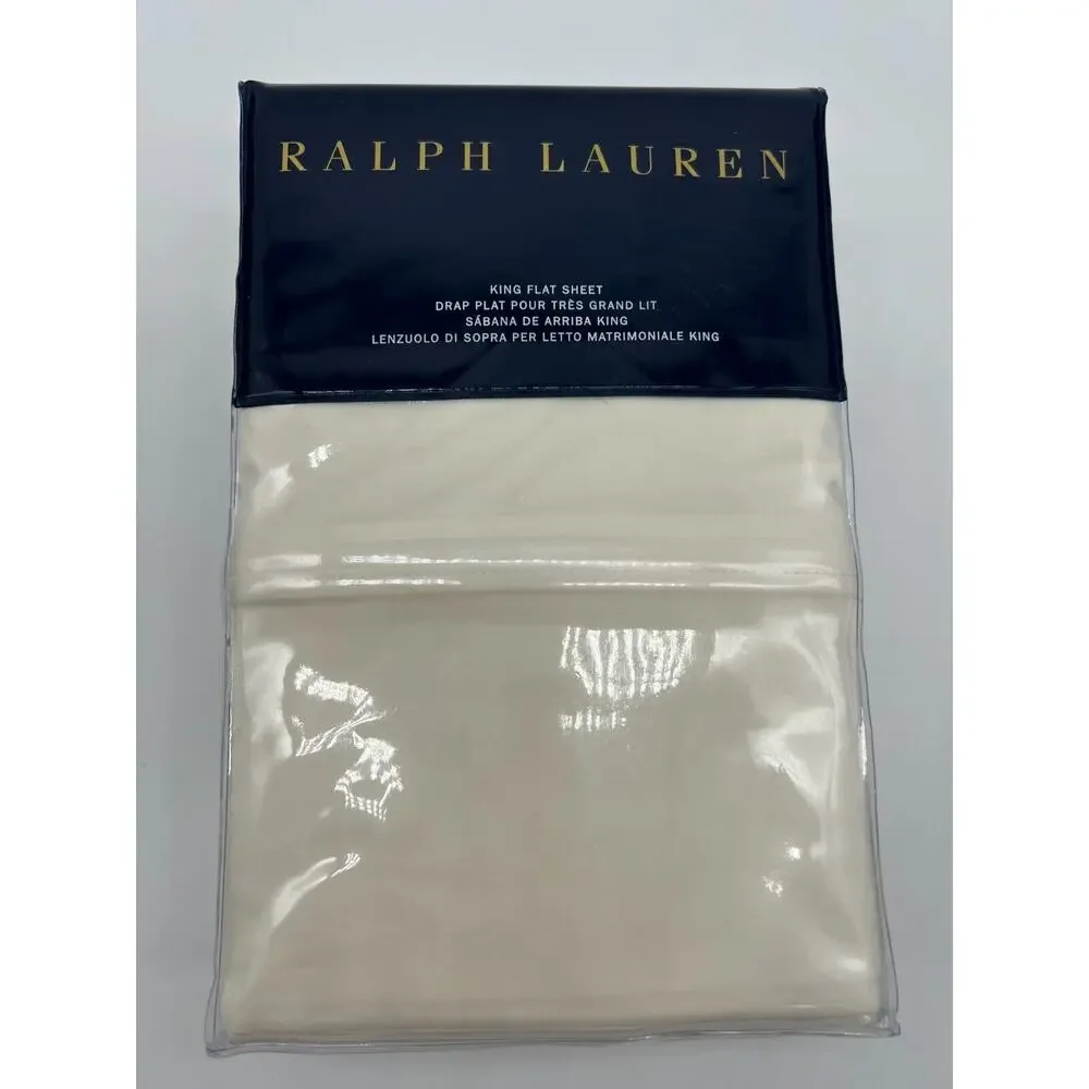 Ralph Lauren RL464 Solid Percale King Flat Sheet Regata Cream Bed Sheet New